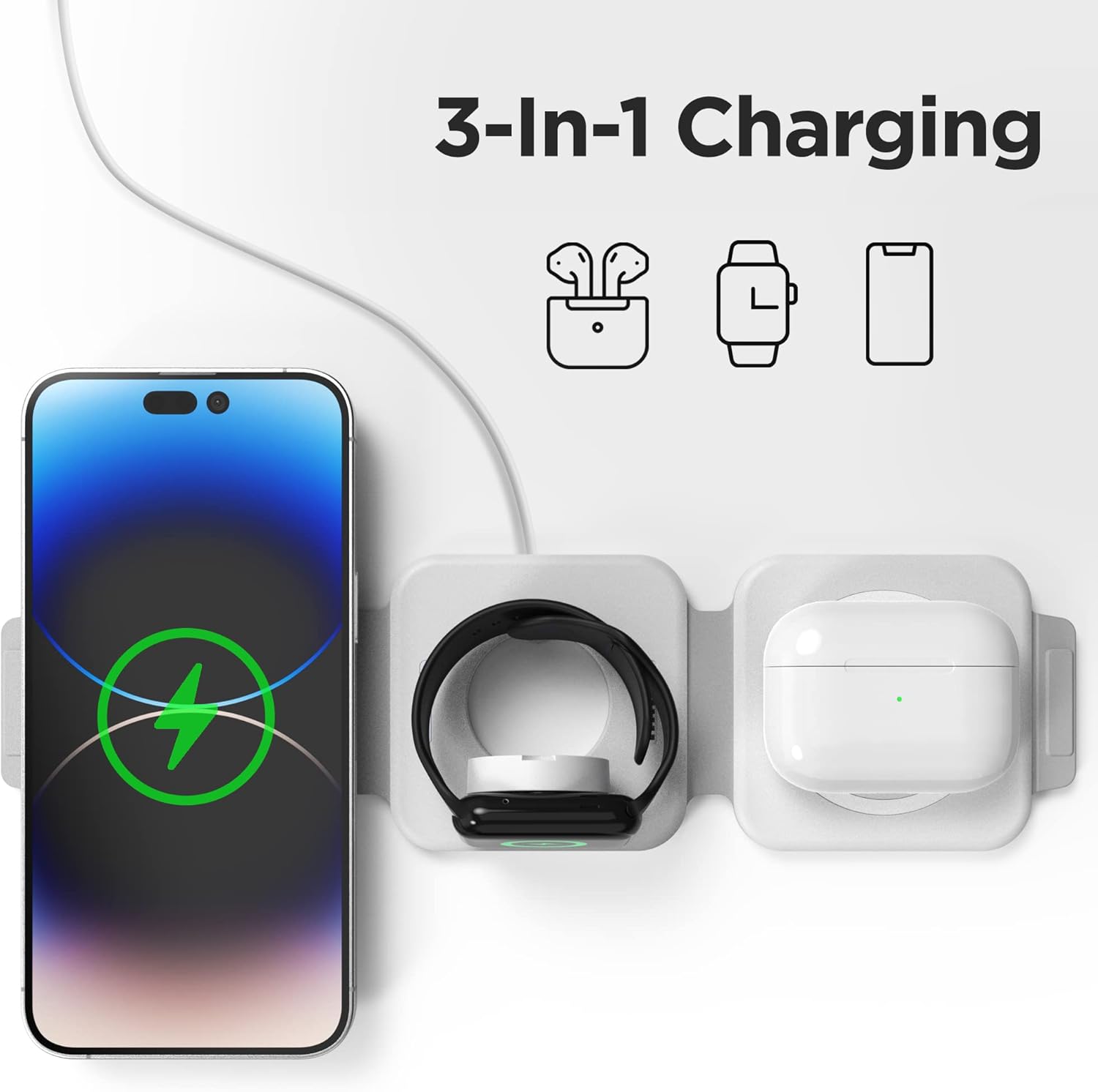 Travel 3 in 1 Charging Stations for Multiple Apple Devices - Designed for iPhone, Watch and AirPods, Magnetic Wireless Charging - Foldable Design, Compatible with MagSafe Products