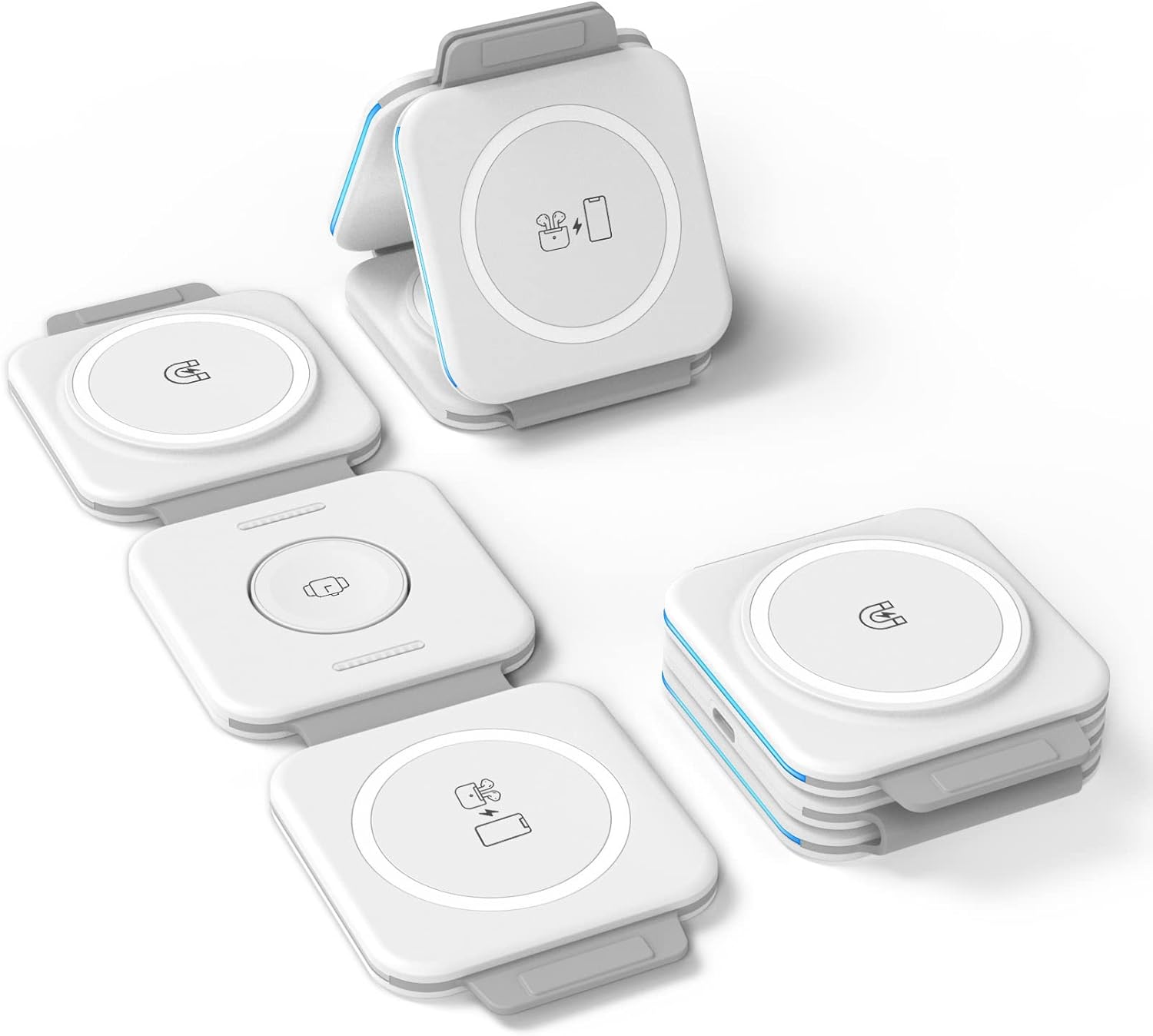 Travel 3 in 1 Charging Stations for Multiple Apple Devices - Designed for iPhone, Watch and AirPods, Magnetic Wireless Charging - Foldable Design, Compatible with MagSafe Products