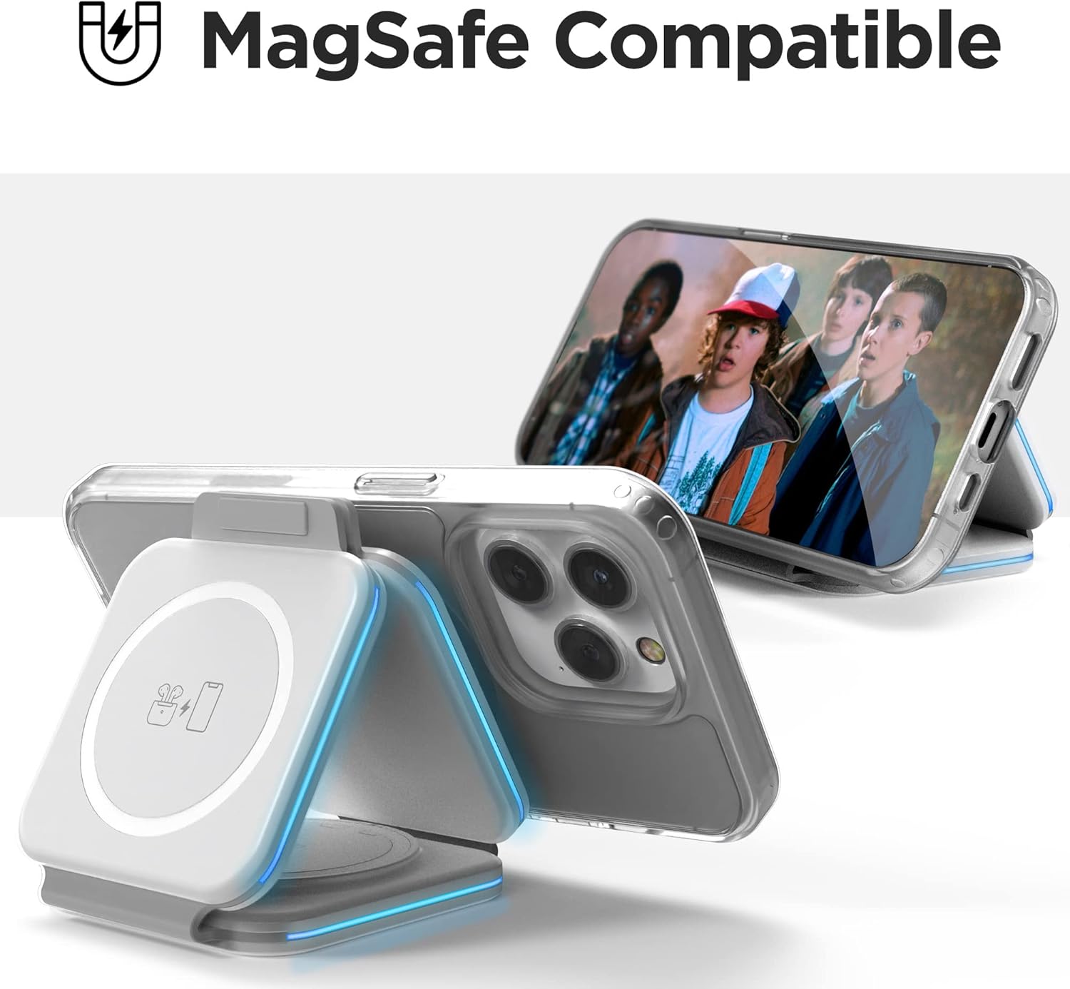 Travel 3 in 1 Charging Stations for Multiple Apple Devices - Designed for iPhone, Watch and AirPods, Magnetic Wireless Charging - Foldable Design, Compatible with MagSafe Products