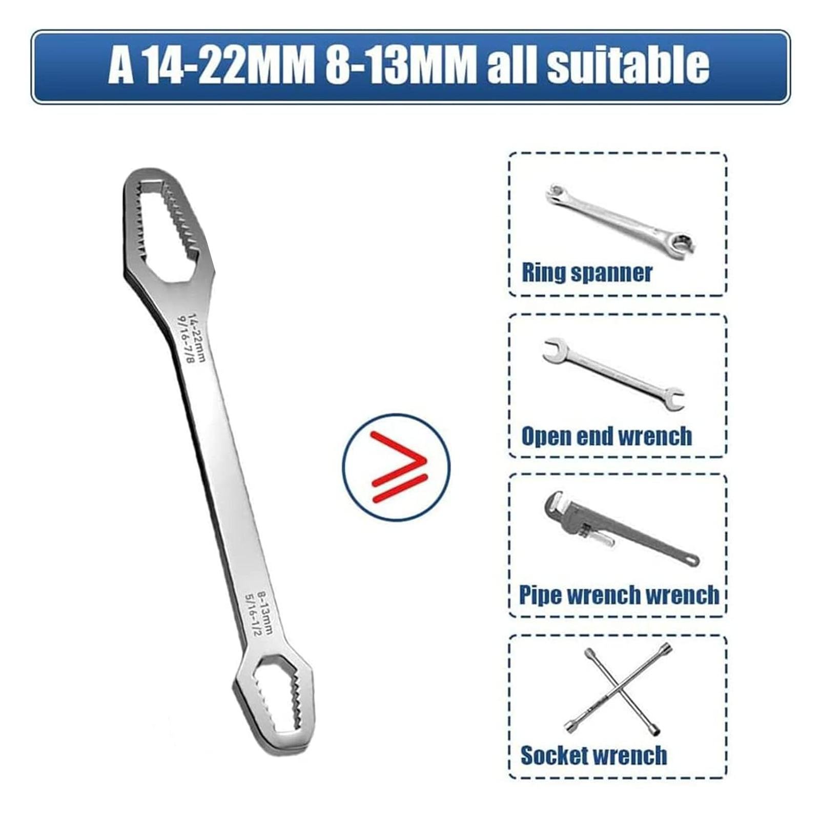 Universal Car Torx Wrench,8-22mm Self-tightening Wrench,Double-head Torx Spanner,Non-Slip Multi-function Wrench for Most Nuts & Bolts Repair,Professional Car Assembly & Disassembly Tool.