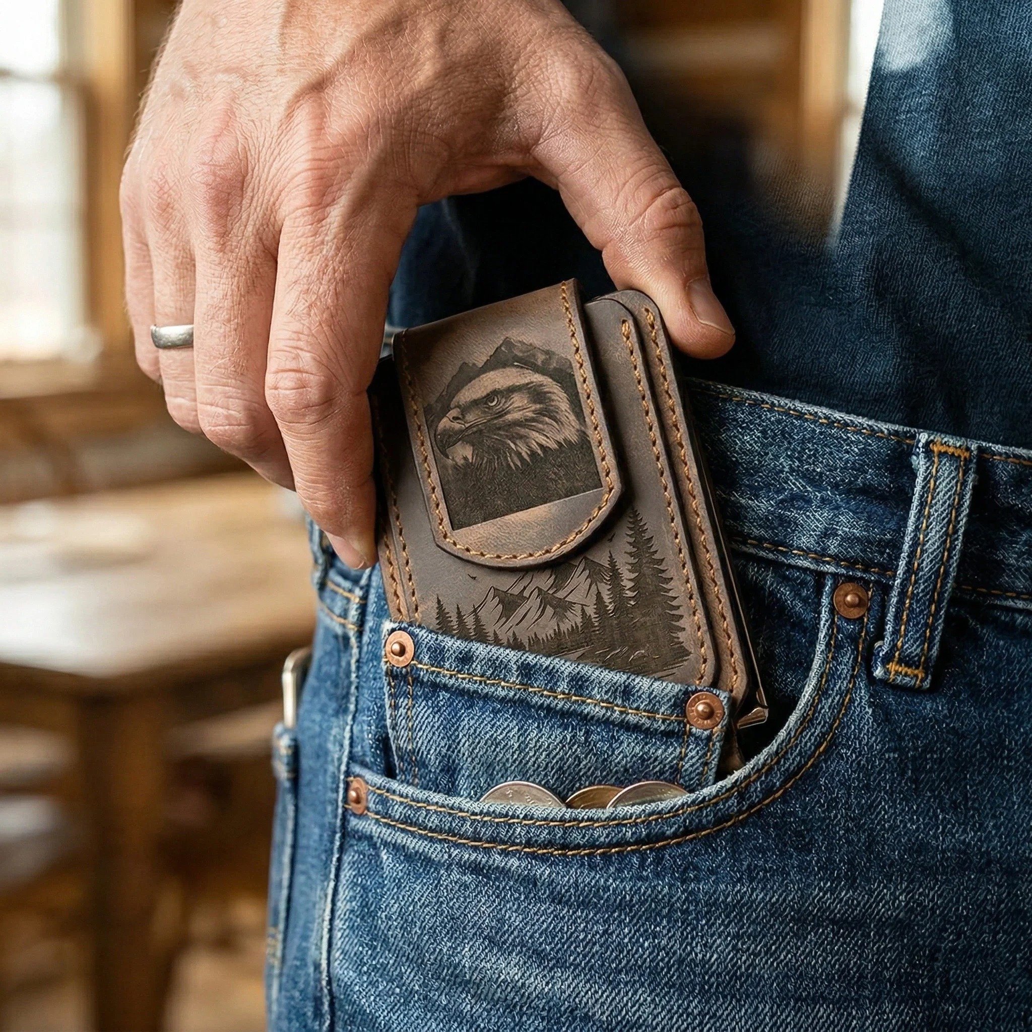 Laser-Etched Eagle Tactical Slim Wallet