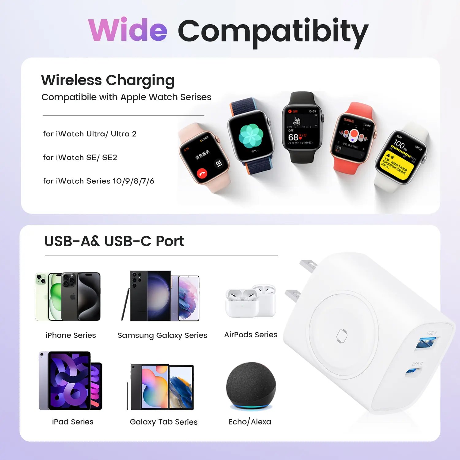 For Apple Watch Charger with 20W Fast Charging Block