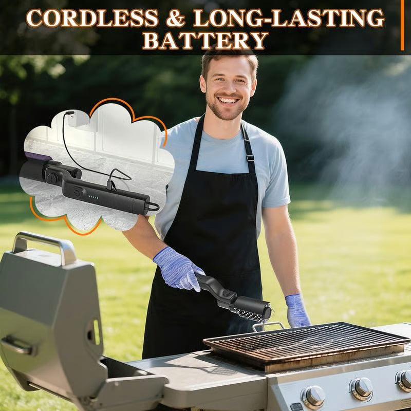 🔥Electric BBQ Grill Brush Cordless and Rechargeable Stainless Steel Bristles,Two Cleaning Brushes,Adjustable Angle