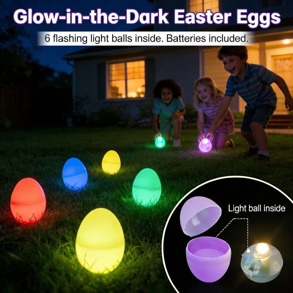Easter Eggs Glowing In The Dark! Pack Of 6, With Flashing Balls Of Light!