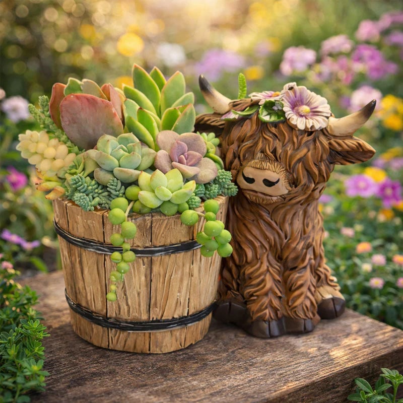 Lovely Resin Highland Cow Plant Pot