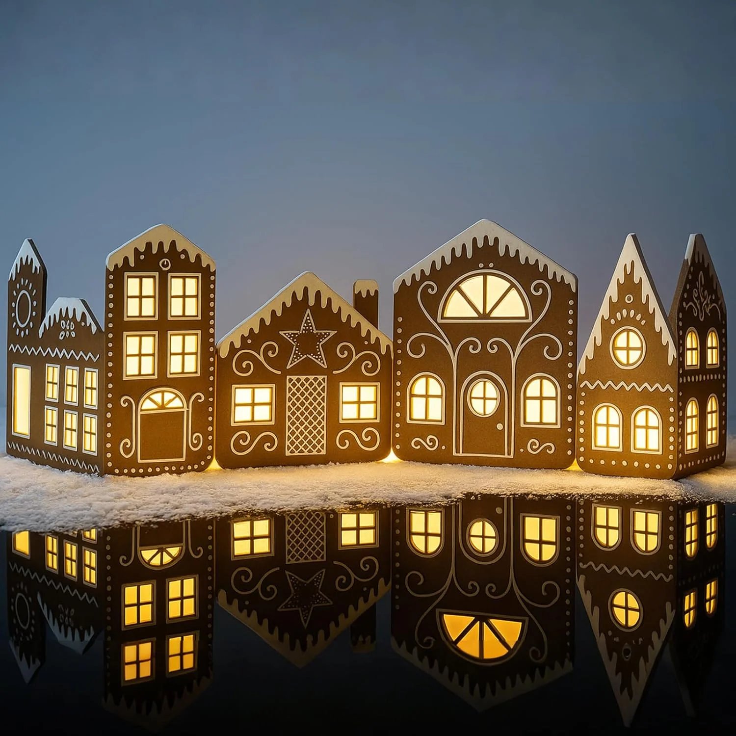 Gingerbread Village Magic(2 gingerbread house cardboards + 1 string light)