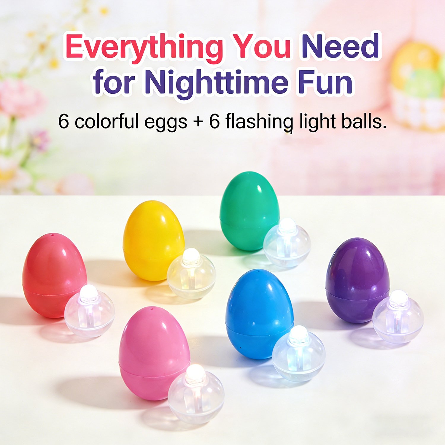 Easter Eggs Glowing In The Dark! Pack Of 6, With Flashing Balls Of Light!