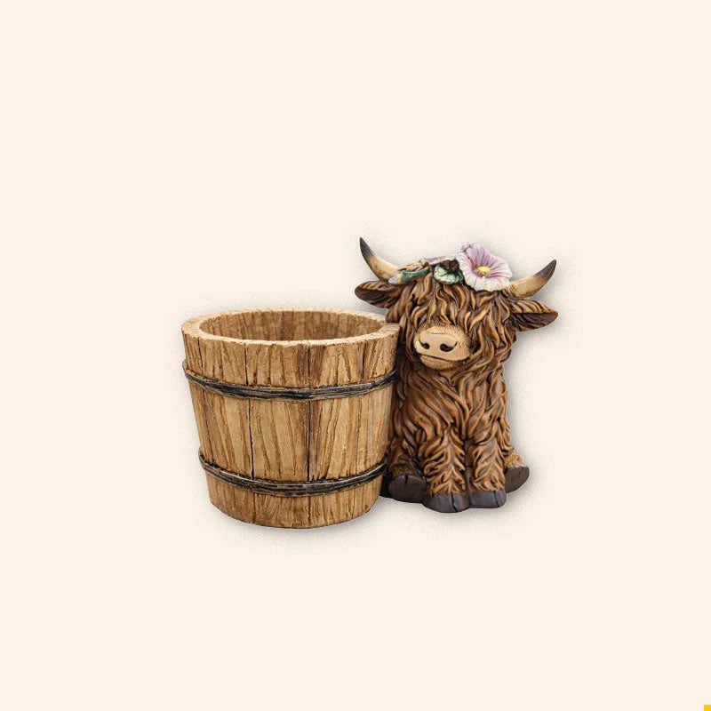 Lovely Resin Highland Cow Plant Pot