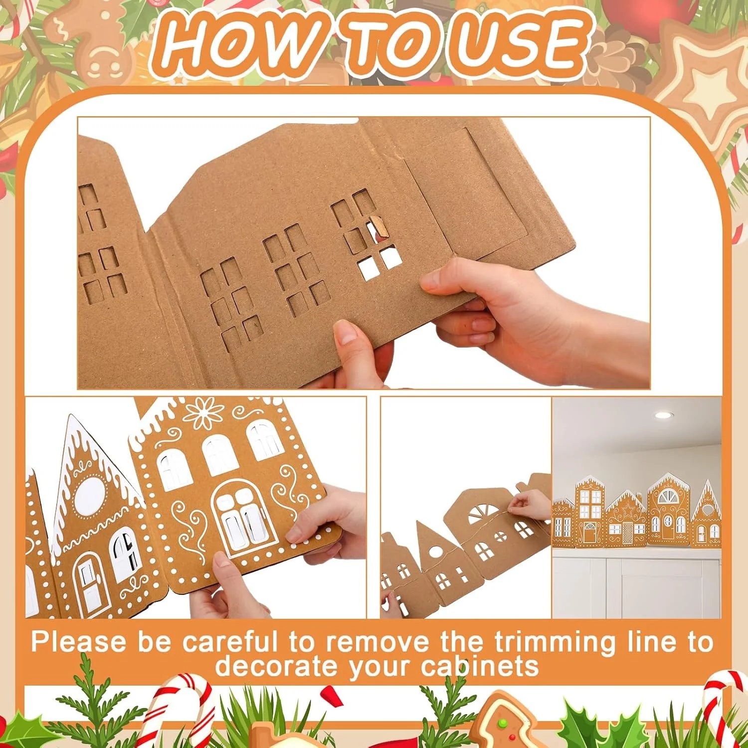 Gingerbread Village Magic(2 gingerbread house cardboards + 1 string light)