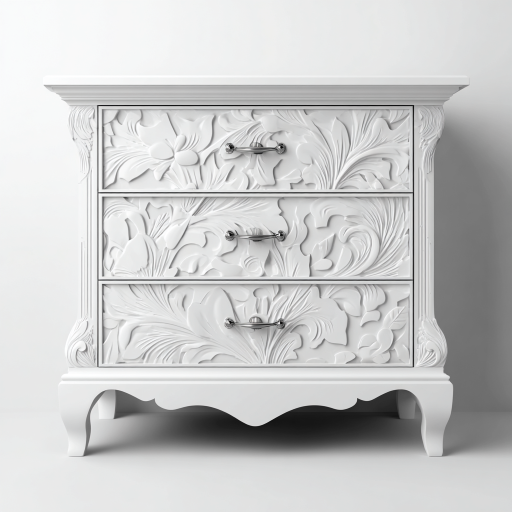 Comodino a 3 cassetti 70x40x65 cm - bianco - per camera da letto - design classico-Dengethut