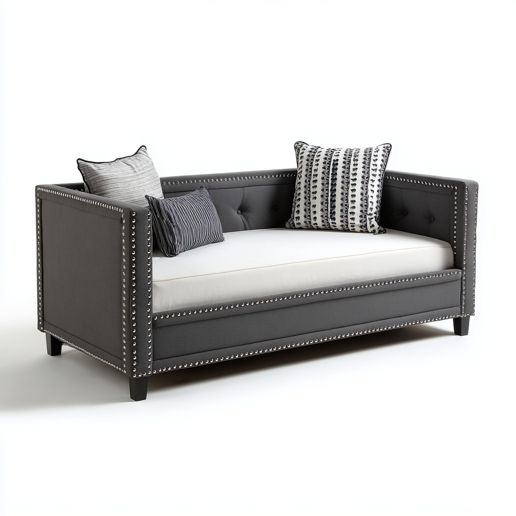 Divano letto 195x85x90 cm - grigio - per soggiorno e camera - design moderno-Dengethut