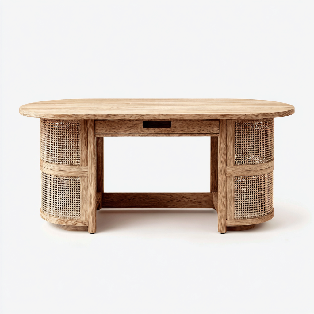 Scrivania legno 150x75x75 cm naturale per ufficio - stile contemporaneo-Dengethut