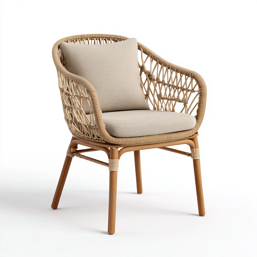 Sedia da pranzo da esterno in rattan intrecciato con struttura in legno 63x61x80 cm - beige-legno naturale - design naturale per giardino-Dengethut