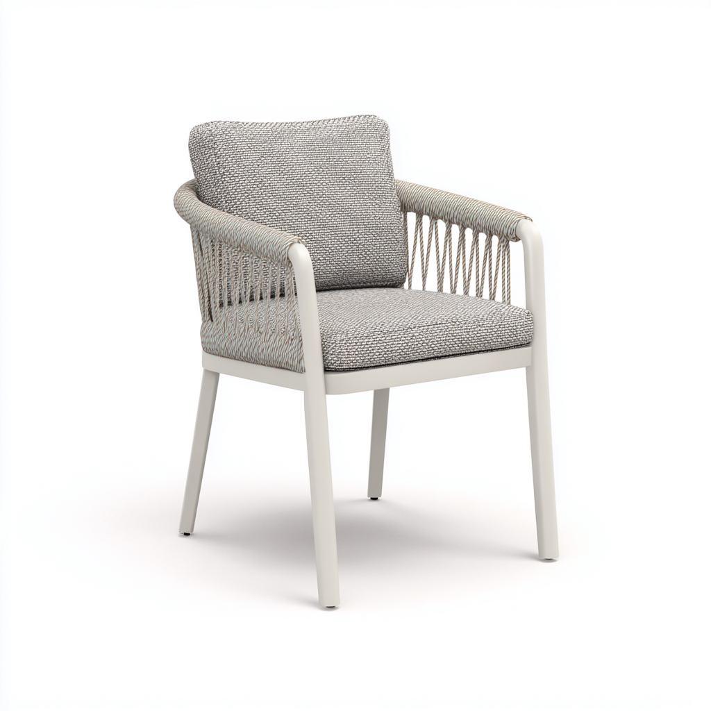 Sedia da pranzo da esterno corda e metallo 58x56x82 cm beige per giardino - stile moderno-Dengethut