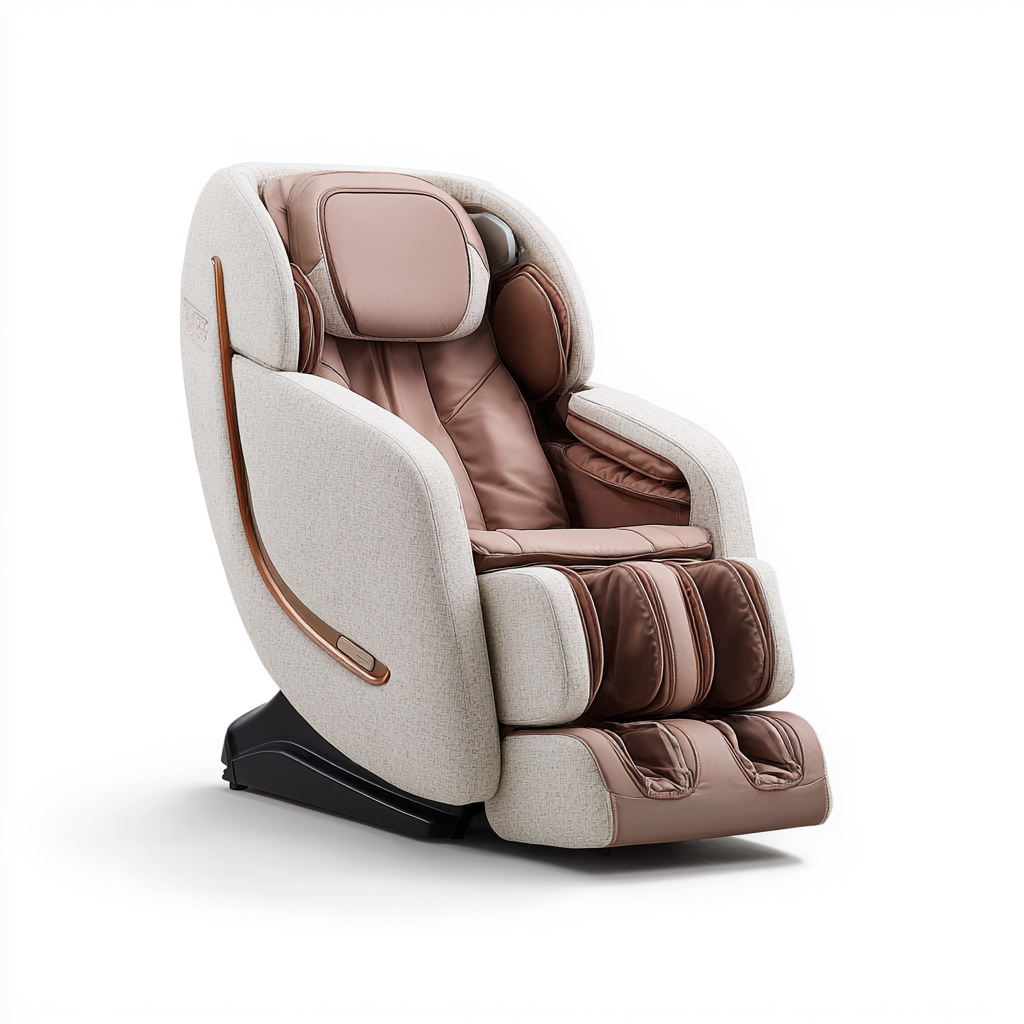 Poltrona massaggiante ergonomica rivestimento tessile e similpelle 75x120x110 cm - beige-marrone - comfort rilassante-Dengethut