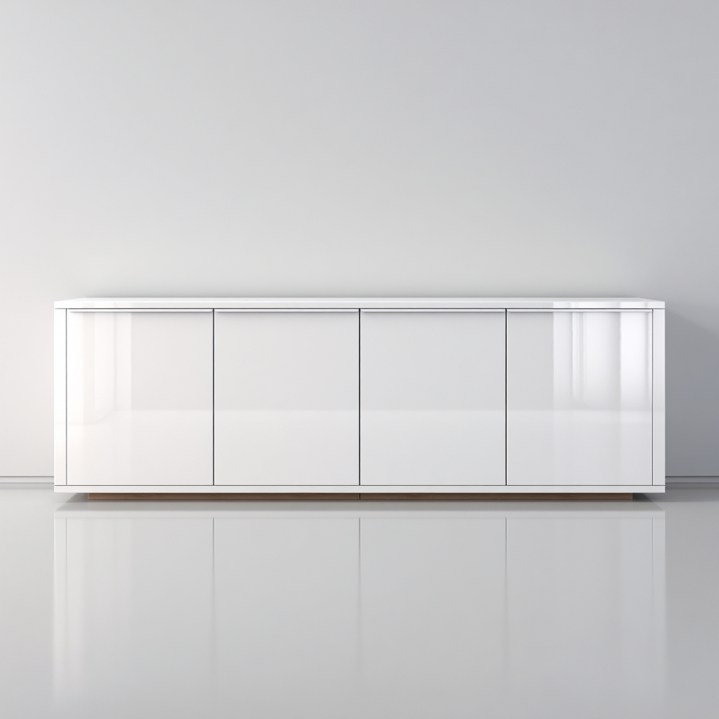 Credenza 200x45x60 cm - finitura bianca lucida - design moderno-Dengethut