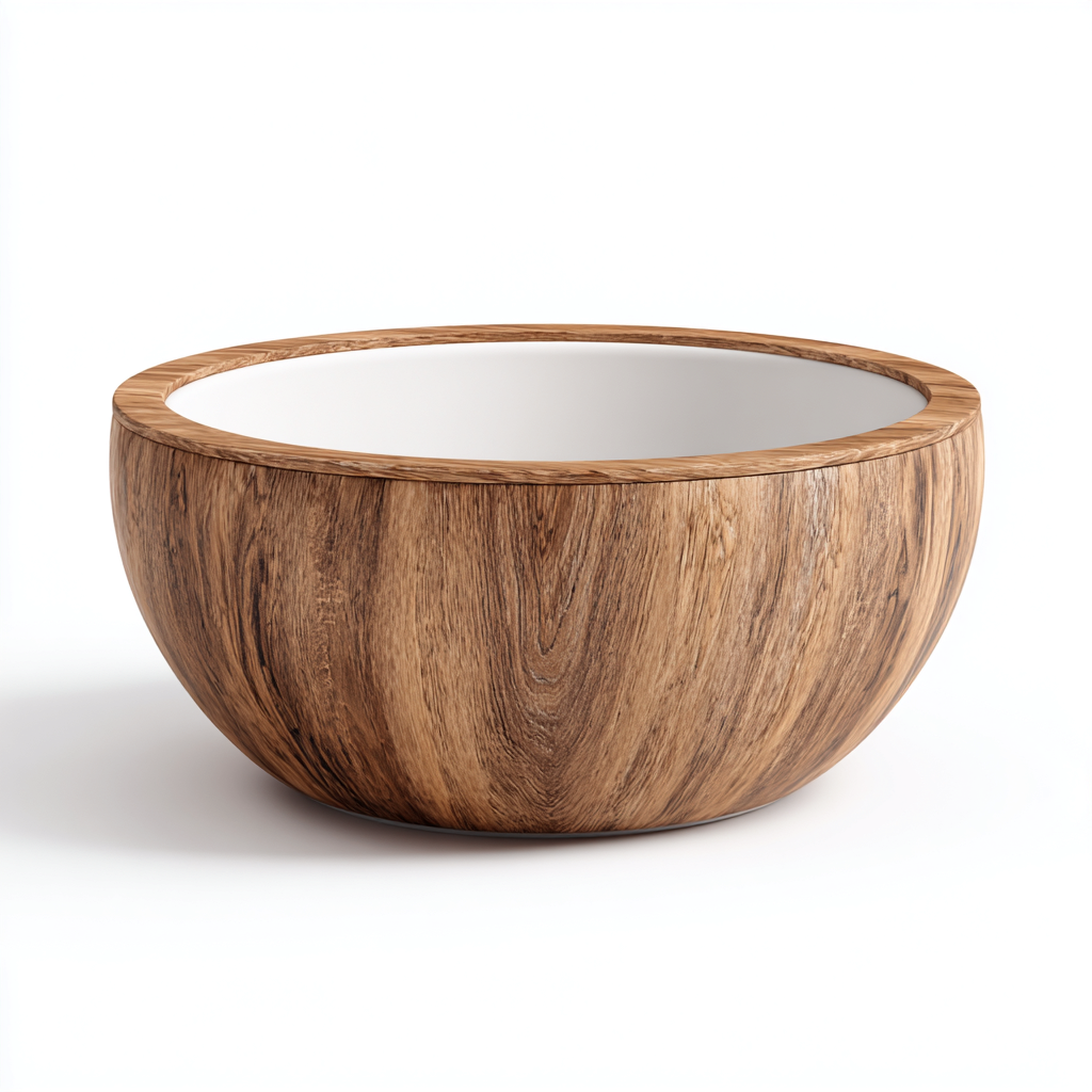 Vaso per piante rotondo effetto legno 40x40x20 cm - marrone - design naturale per giardino-Dengethut