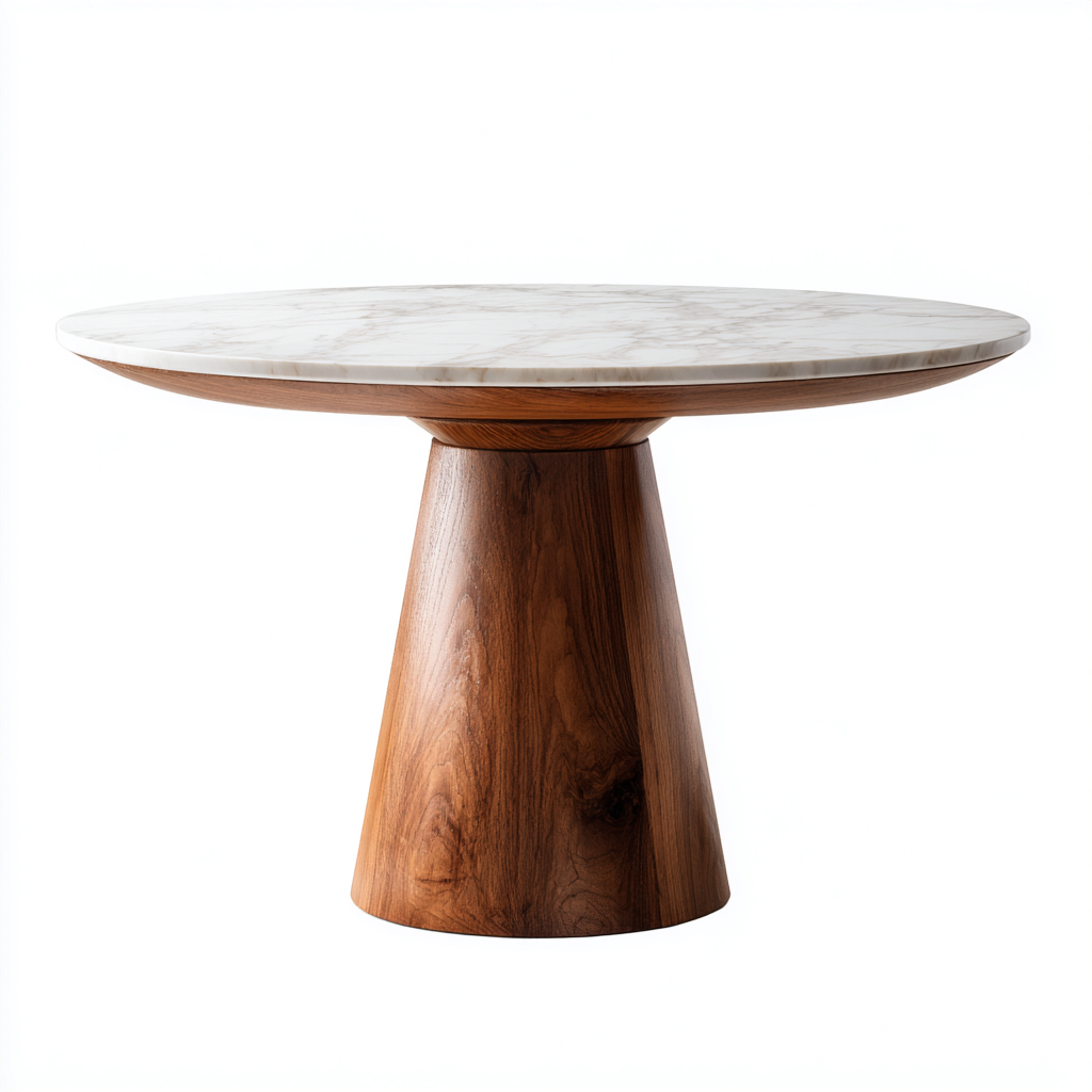 Tavolo da pranzo rotondo con piano in marmo e base in legno 120x120x75 cm - bianco-marrone - stile moderno-Dengethut