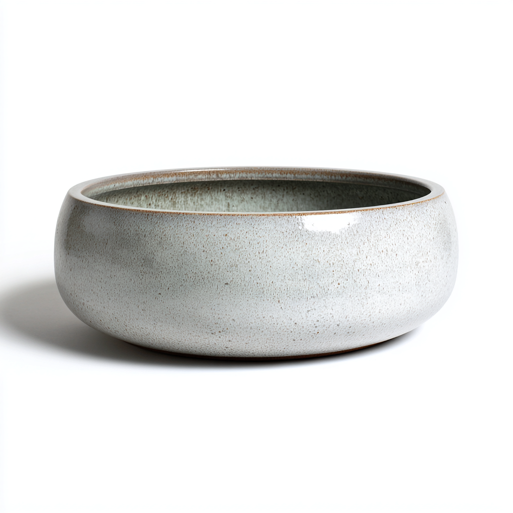 Vaso per piante rotondo in ceramica 42x42x18 cm - beige - design elegante per giardino-Dengethut