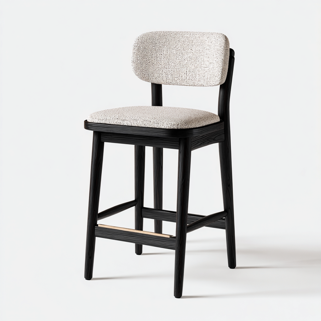 Sgabello da bar imbottito con struttura in legno 45x48x95 cm - beige-nero - stile moderno-Dengethut