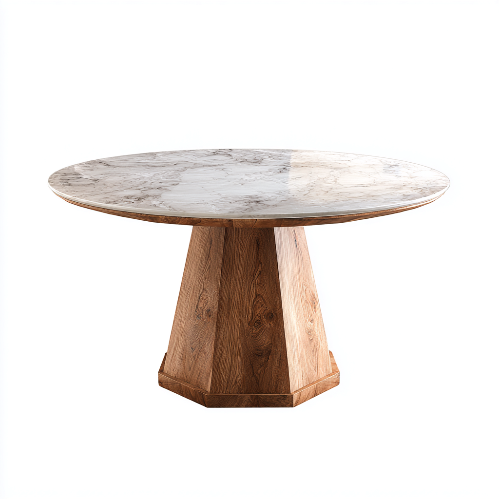 Tavolo da pranzo rotondo con piano effetto marmo e base in legno 110x110x75 cm - bianco-marrone - stile contemporaneo-Dengethut