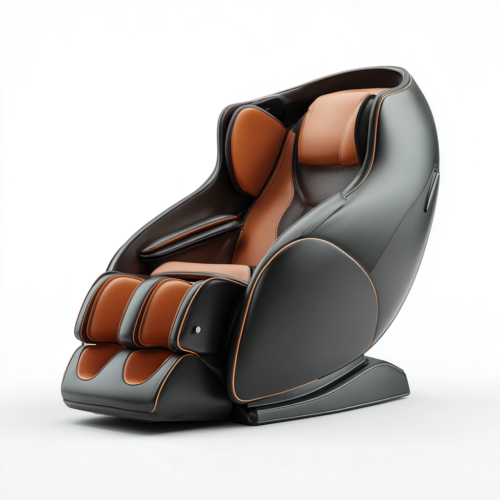 Poltrona massaggiante ergonomica rivestimento similpelle e tessuto 80x135x115 cm - grigio scuro-marrone - relax avanzato-Dengethut