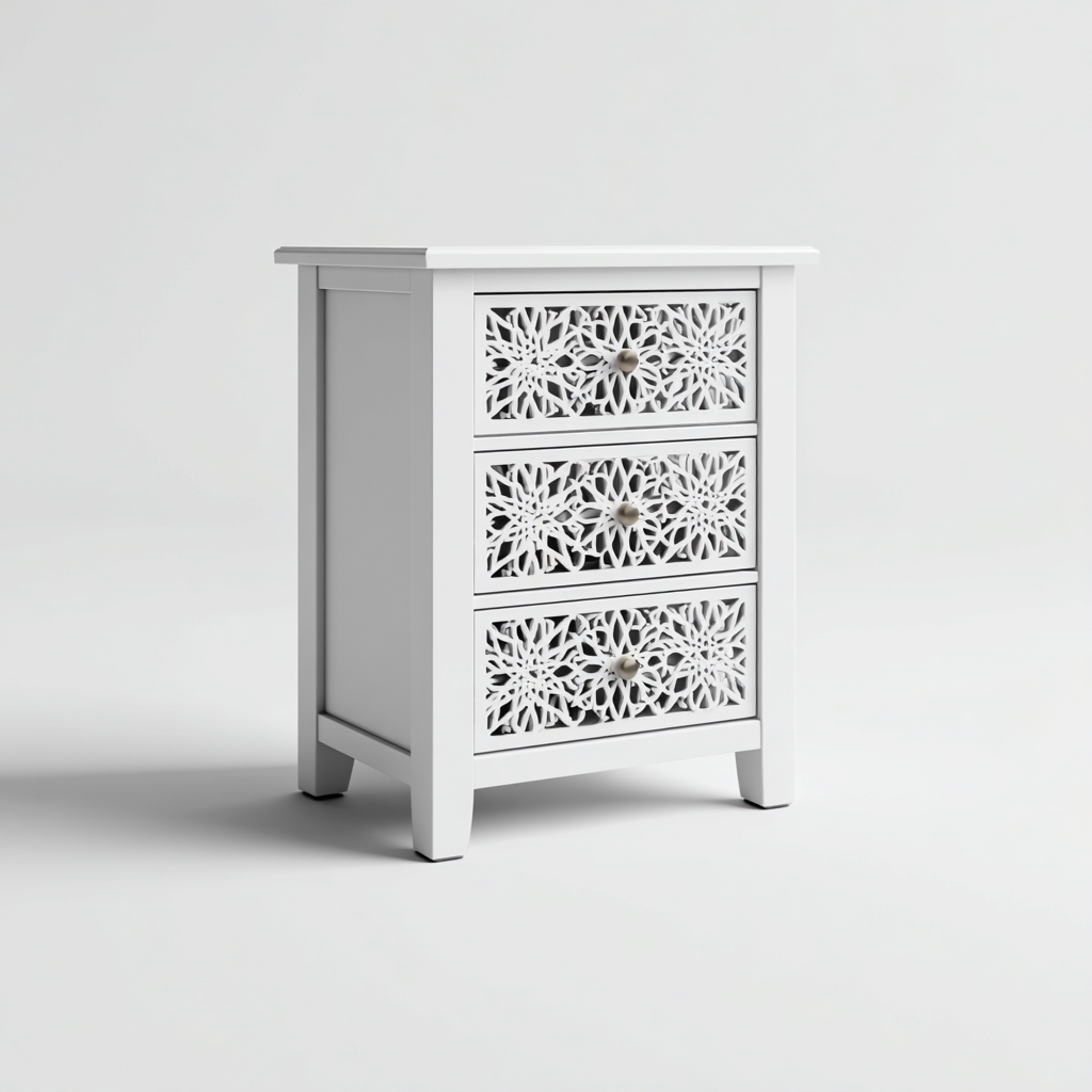 Comodino in legno con 3 cassetti 40x30x60 cm - bianco - design decorativo per camera da letto-Dengethut