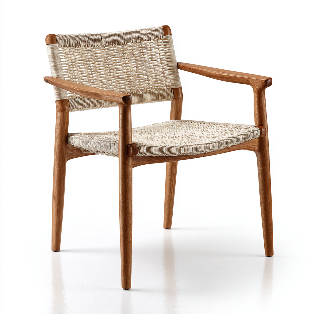 Sedia da pranzo da esterno in legno con seduta intrecciata 58x56x78 cm - naturale-legno naturale - design essenziale per giardino-Dengethut