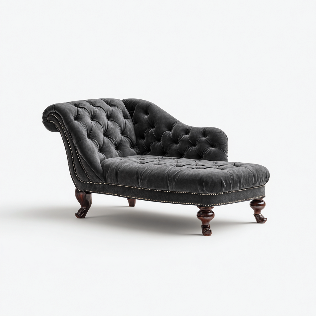 Chaise longue imbottita in tessuto 165x70x75 cm - grigio scuro - per soggiorno - stile classico-Dengethut