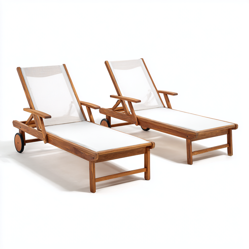 Lettino da sole in legno con cuscino 195x70x88 cm - bianco - per giardino - design moderno-Dengethut