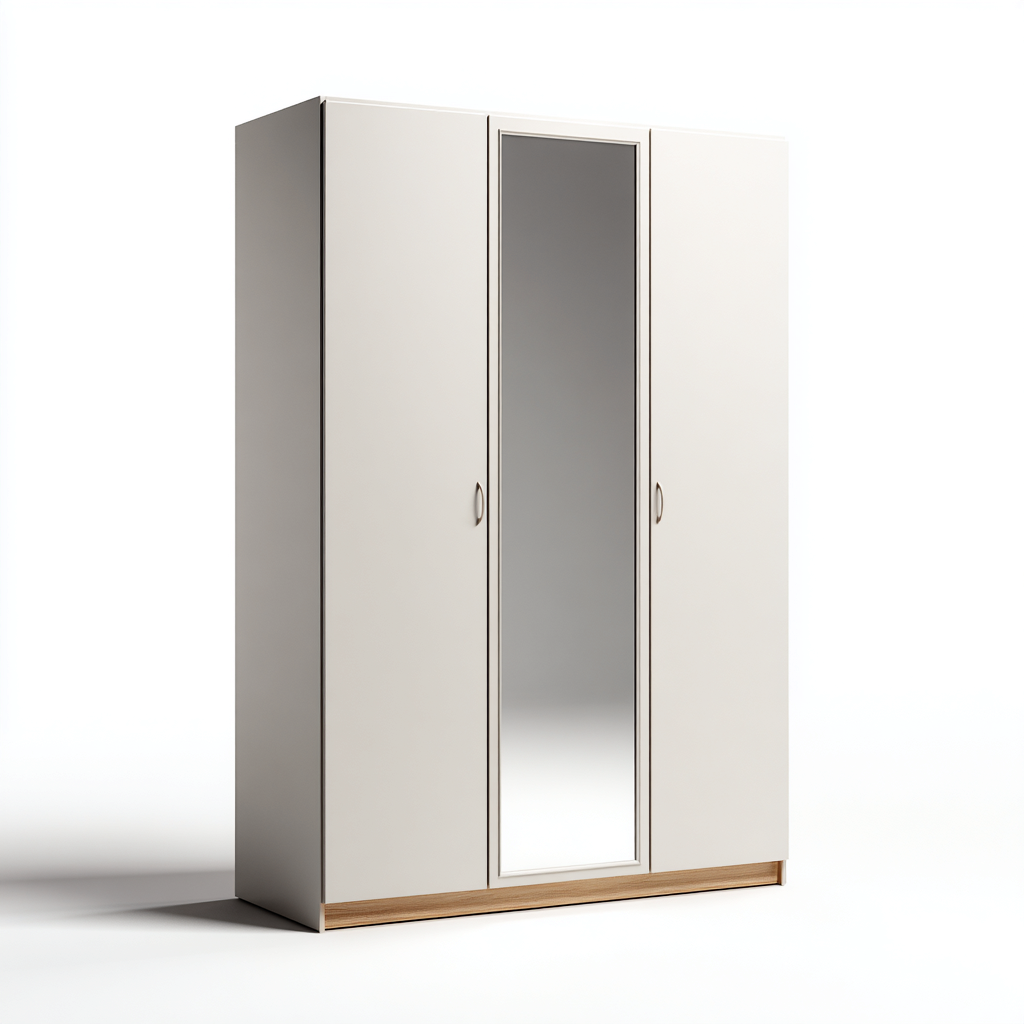 Armadio 3 ante con specchio 120x55x200 cm - bianco - design moderno-Dengethut