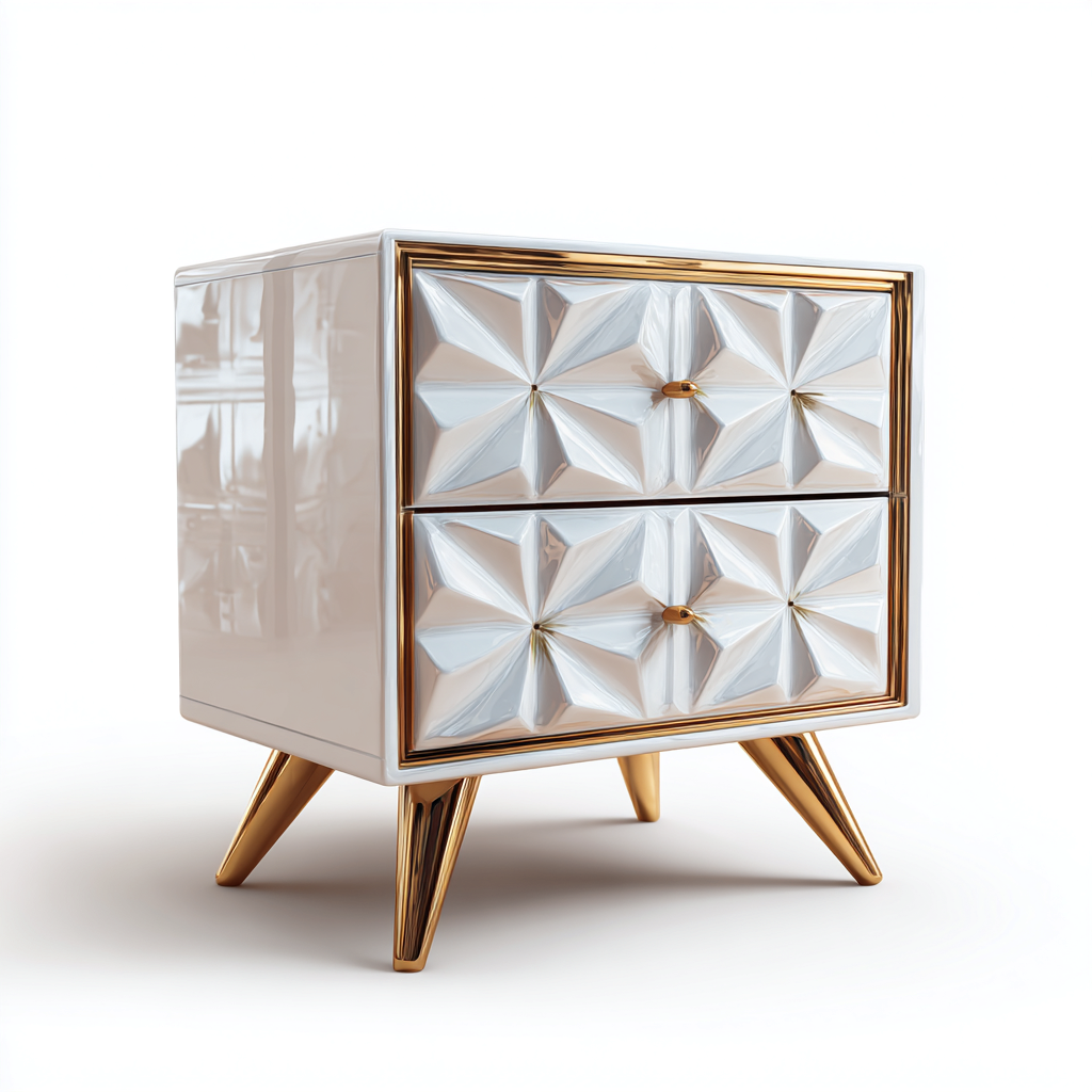 Comodino a 2 cassetti 55x40x55 cm - bianco-oro - per camera da letto - design moderno-Dengethut