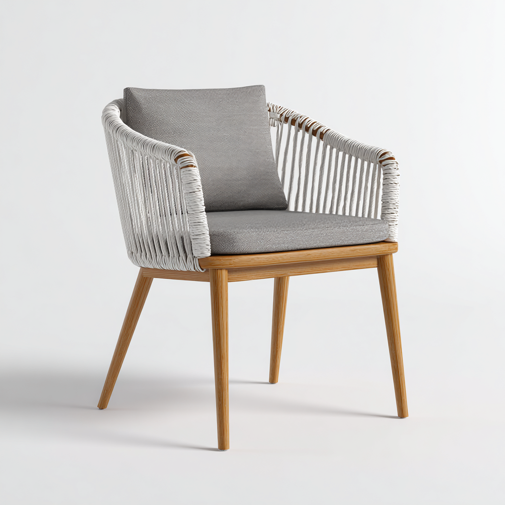 Sedia da pranzo da esterno con struttura in legno e corda intrecciata 60x58x80 cm - grigio-legno naturale - design moderno per giardino-Dengethut