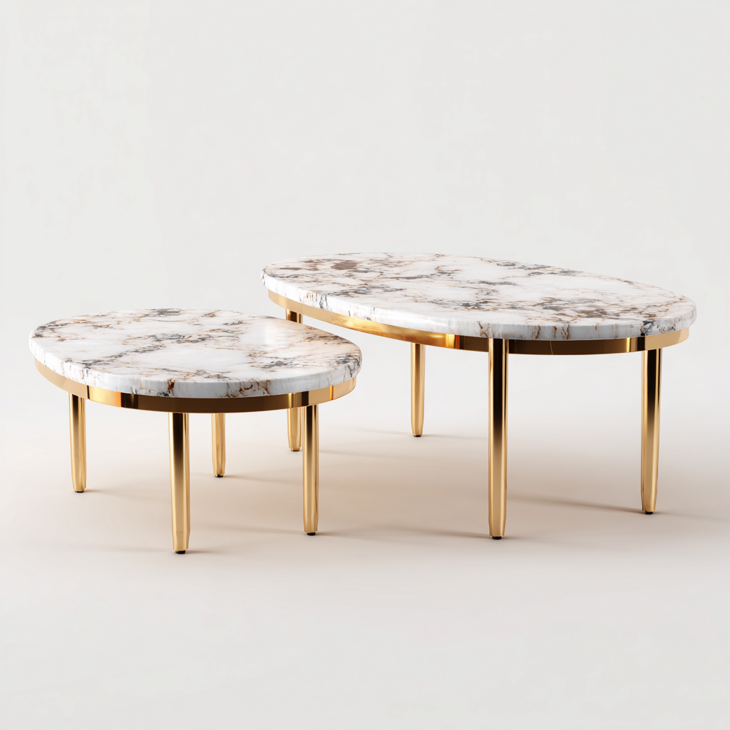 Tavolino da caffè in marmo e metallo 90x55x45 cm - bianco-oro - per soggiorno - stile moderno-Dengethut