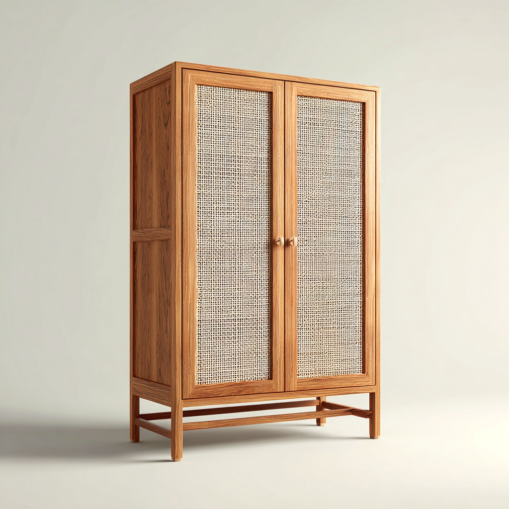 Armadio in legno naturale con ante rivestite 100x50x180 cm - legno naturale - design naturale per camera da letto-Dengethut