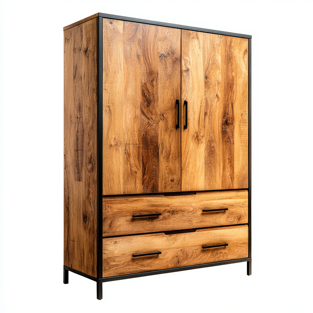 Armadio 2 ante con cassetti 100x55x180 cm - marrone - stile industriale-Dengethut