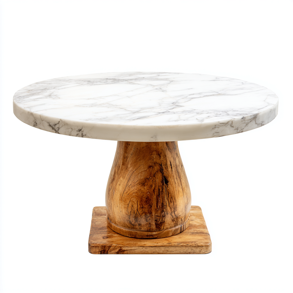 Tavolo da pranzo rotondo in marmo e legno 120x120x75 cm - bianco-marrone - stile moderno per sala da pranzo-Dengethut