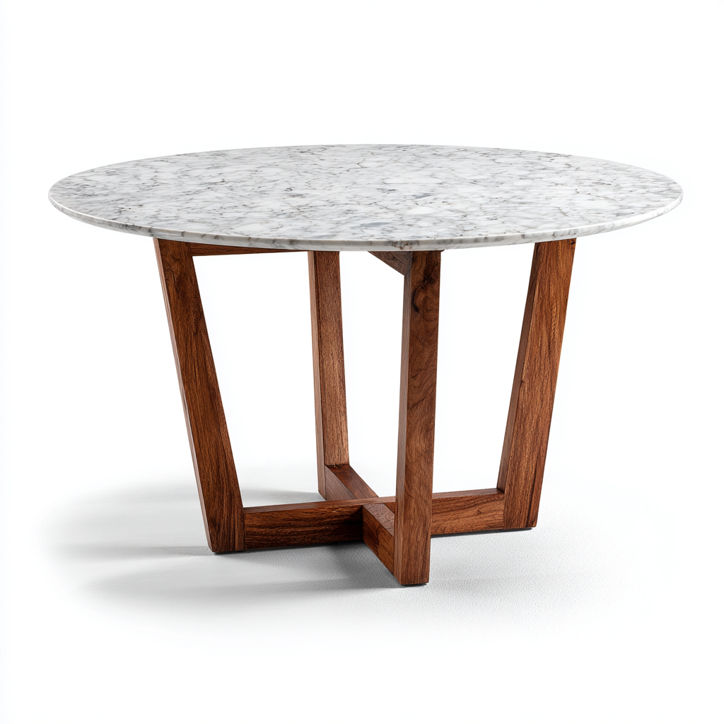 Tavolo da pranzo rotondo con piano effetto marmo 120x120x75 cm - bianco-marrone - design moderno-Dengethut