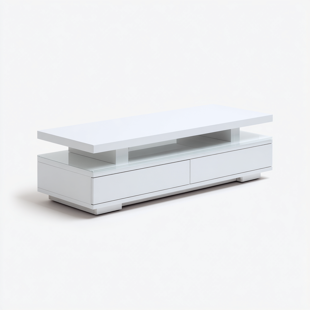 Mobile TV con struttura rialzata e design lineare 180x42x48 cm - bianco - stile moderno-Dengethut