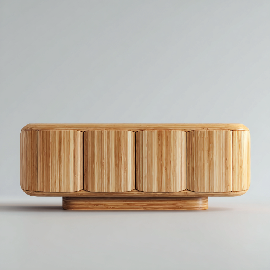 Credenza in bambù naturale con superfici curve 180x45x75 cm - naturale - stile contemporaneo-Dengethut