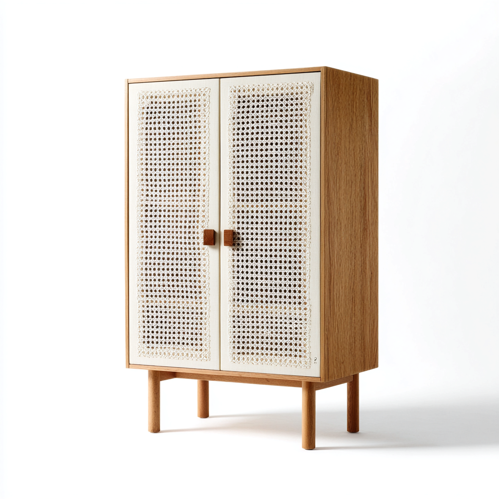 Armadio in legno con ante intrecciate 80x40x120 cm - bianco-marrone - per soggiorno - design moderno-Dengethut