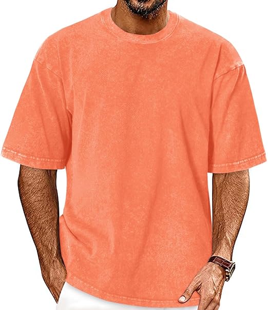  Men Short Sleeve Vintage Washed Basic Loose Tees