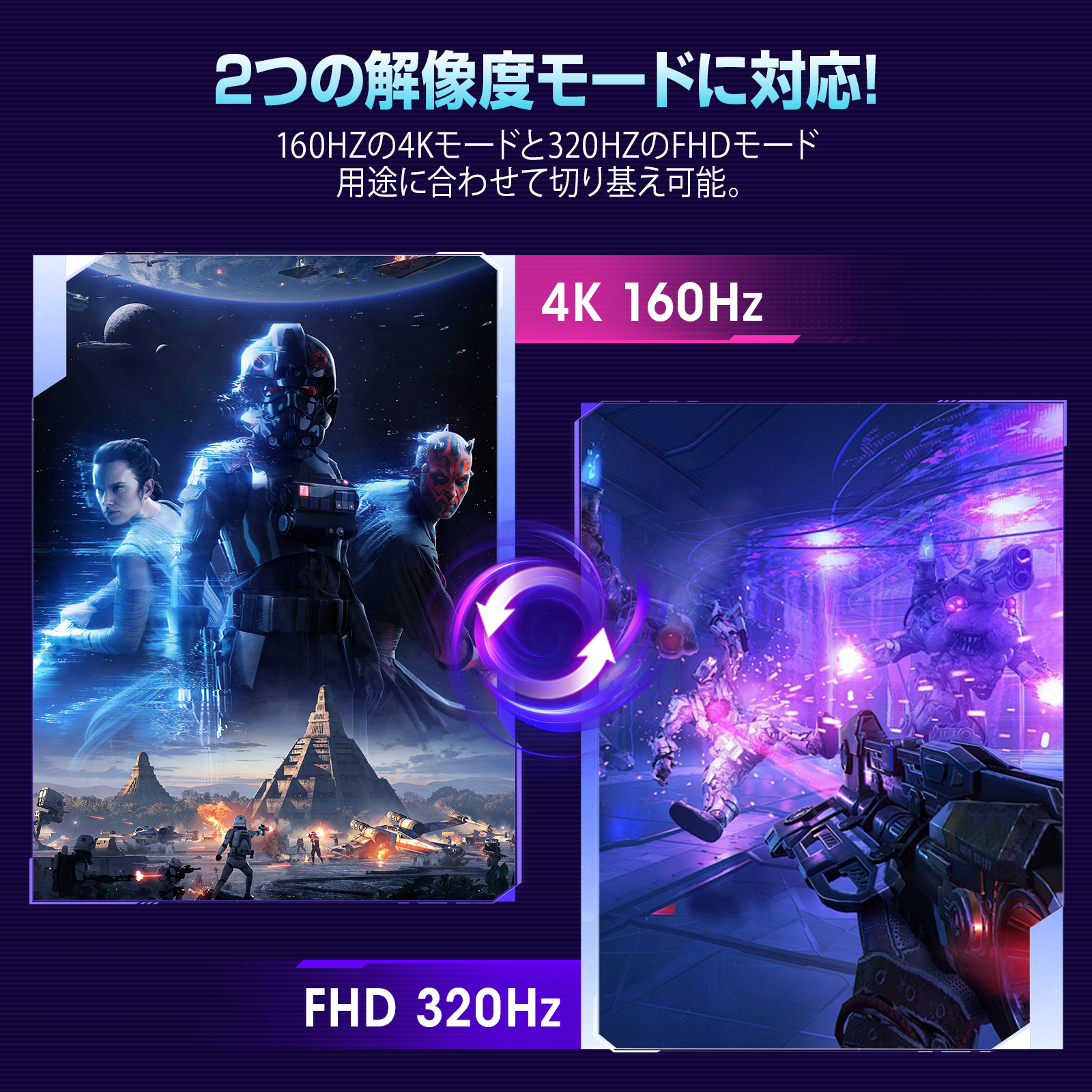 HKC G27M7Pro Mini LED ゲーミングモニター 27インチ 4K UHD 160Hz / FHD 320Hz デュアルモード Fast IPS 1ms MPRT HDR1400 Adaptive Sync HDMI2.1 Type-C 90W DisplayPort PS5対応