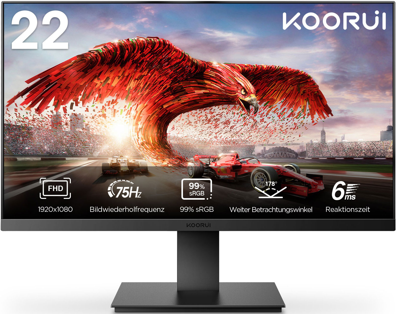 KOORUI 22 Inch 75Hz 99%sRGB LED Computer Monitor,Full HD 1920 x 1080 Office Monitor, VA Desktop Display, HDMI VGA Ports,Vision Care