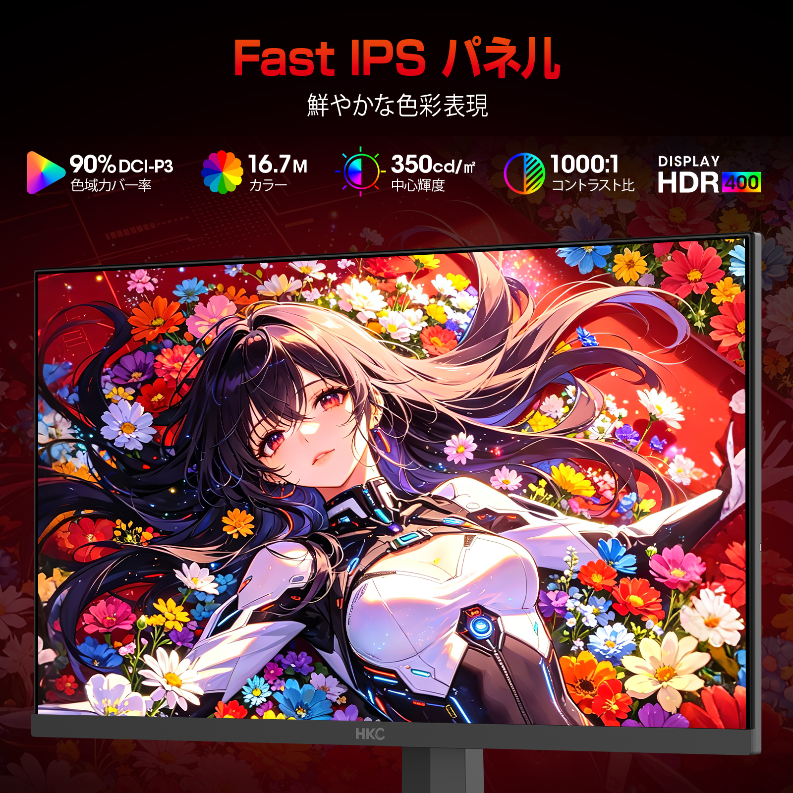 HKC G27H4D ゲーミングモニター 27 インチ, WQHD, 240hz OC 275Hz, Fast IPS, 1ms，HDR400，DCI-P3 95%, 約 10.7 億色，Adaptive Sync・G-SYNC Compatible 対応（HDMI 2.0×2 / DisplayPort 1.4×1 / ハードウェア低ブルーライト/チルト調整/VESA 対応）