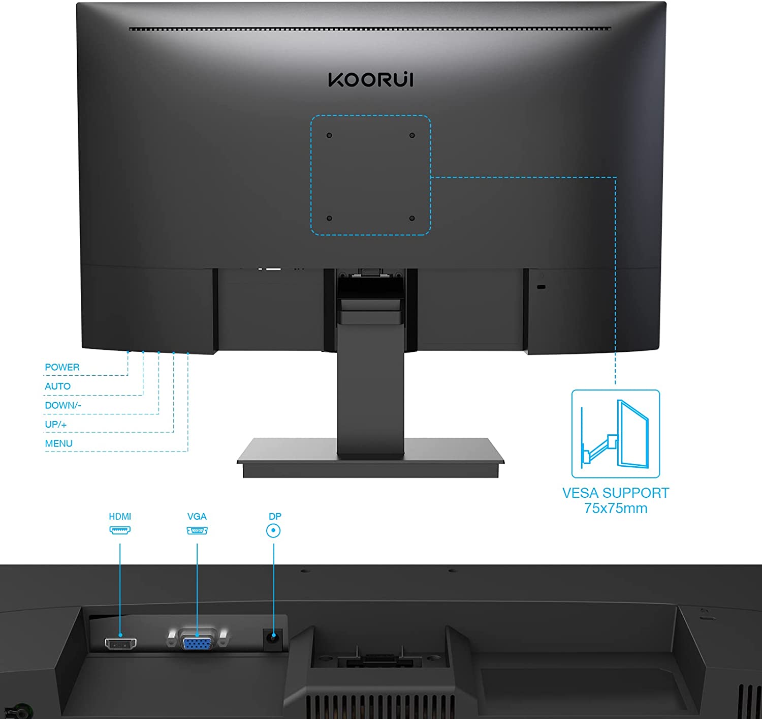 KOORUI 22 Inch Computer Monitor, FHD 1080P VA Desktop Display, 75Hz 6ms HDMI VGA Ports-Koorui