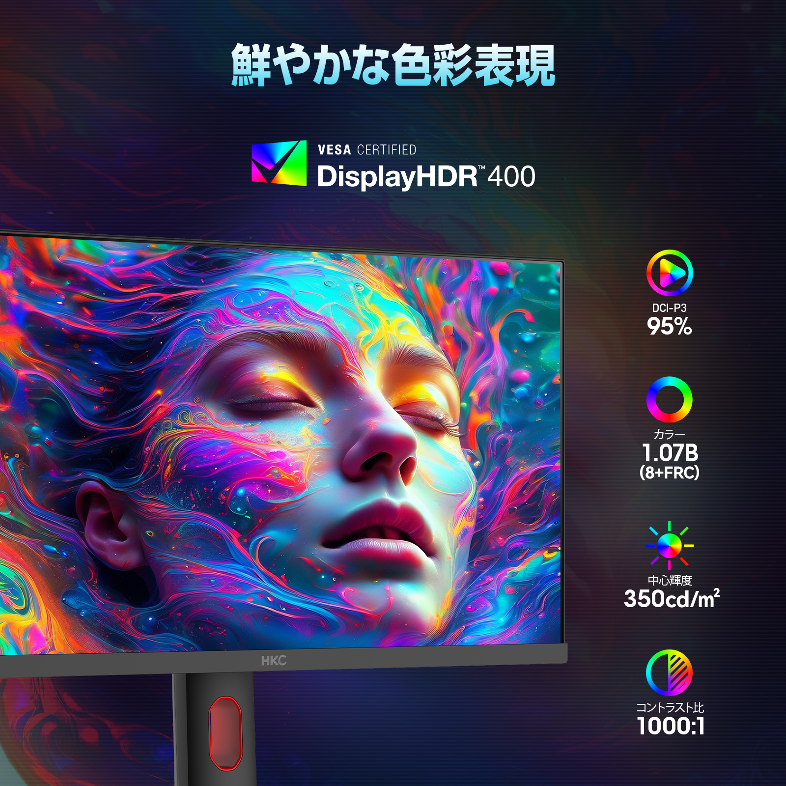 HKC G27H7P ゲーミングモニター 27インチ 4K UHD 160Hz / FHD 320Hz デュアルモード Fast IPS 1ms MPRT HDR400 Adaptive Sync HDMI2.1 DisplayPort PS5対応 高さ調整