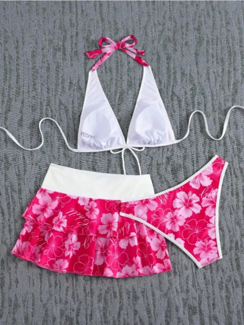Women’s Halter Bikini Set with Swim Skirt