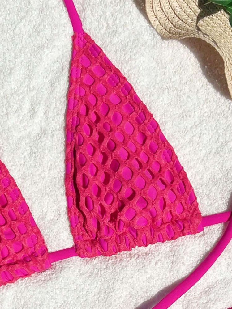 Crochet Mesh Three-Piece Bikini Set