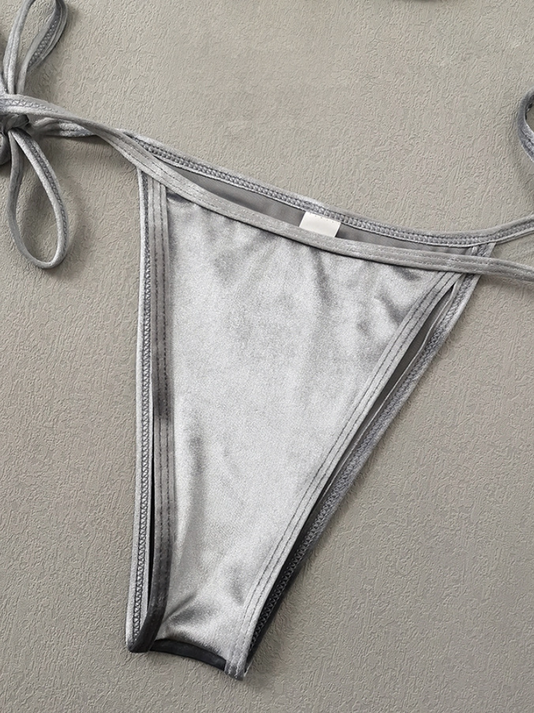 Velvet Triangle Halter Bikini Set with Tie Sides